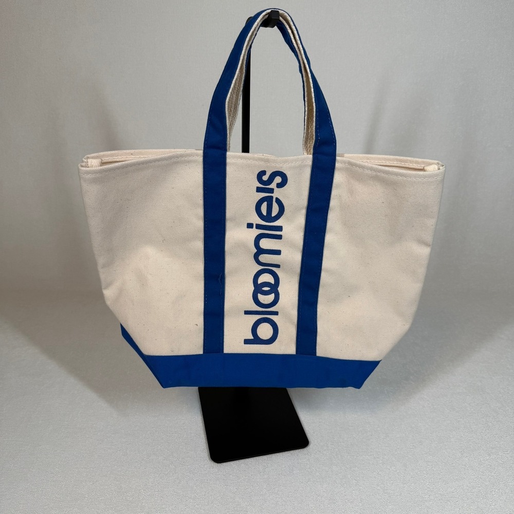 Bloomies Canvas Tote Bag Blue Trim Everyday Casual Carryall